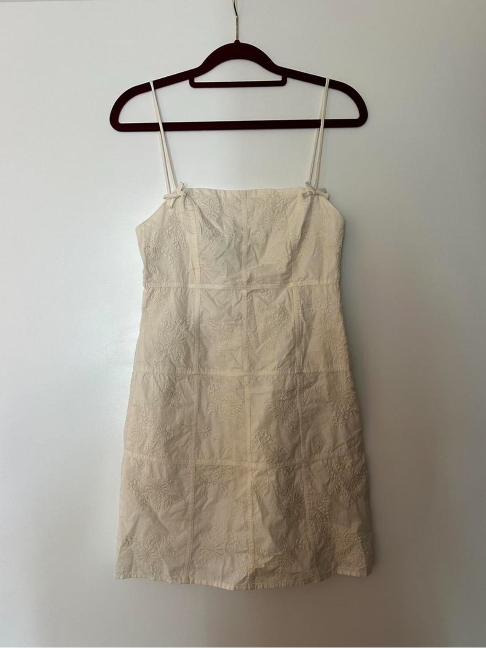 Zara Cream Embroidered Spaghetti Strap Mini Dress